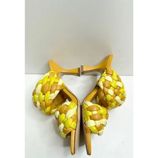 Marc Fisher LTD Dalila Yellow Multi Braided Square‎ Toe Kitten Heel Mules 7.5M - Image 8