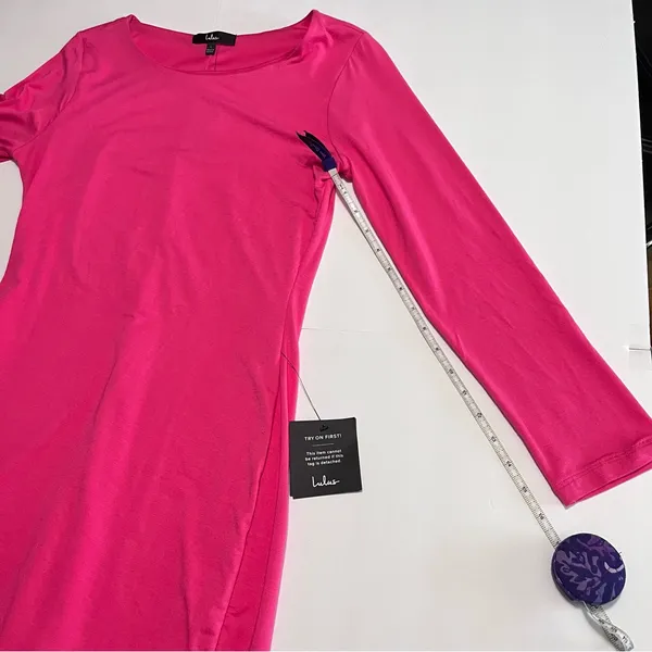 NWT Lulus Comeback Baby Hot Pink Long Sleeve Knit Dress‎ LARGE - Image 8