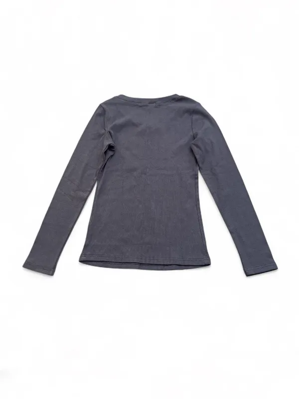 Long-Sleeve Ribbed V-Neck Slim Fit Top Gray Lightweight Fitted Casual Shirt Sz M - Image 3