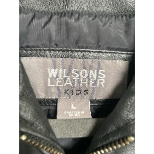 Wilsons Leather Moto Jacket Kids Size L Black Y2K Vintage Biker Zip Up Coat - Image 3