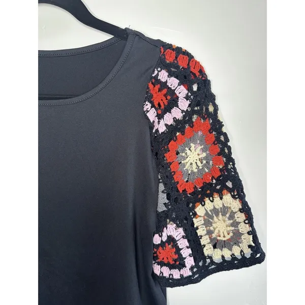 Women's Crochet Top Size‎ S Bell Sleeve Boho Cottage Craftcore Granny Square - Image 4