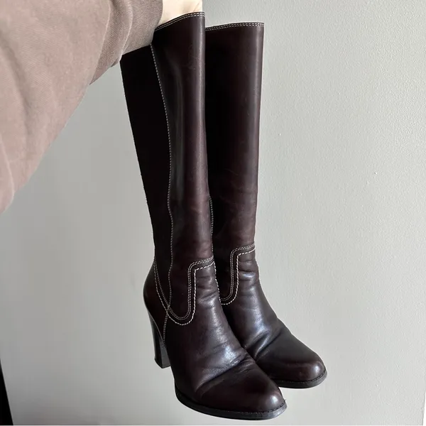 Franco Fortini Women Donna Mid-Calf Heeled Leather Boots, Y2K, Brown, Size 7.5M - Image 4