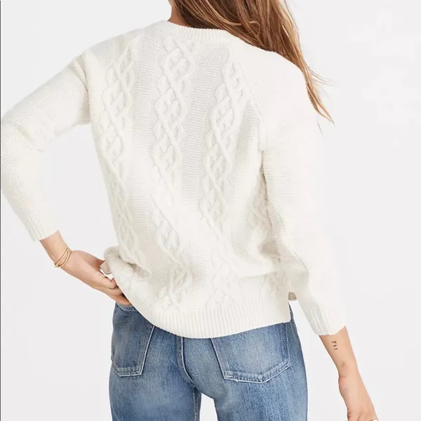 Madewell Button Detail Cable Knit Pullover Sweater - Image 4