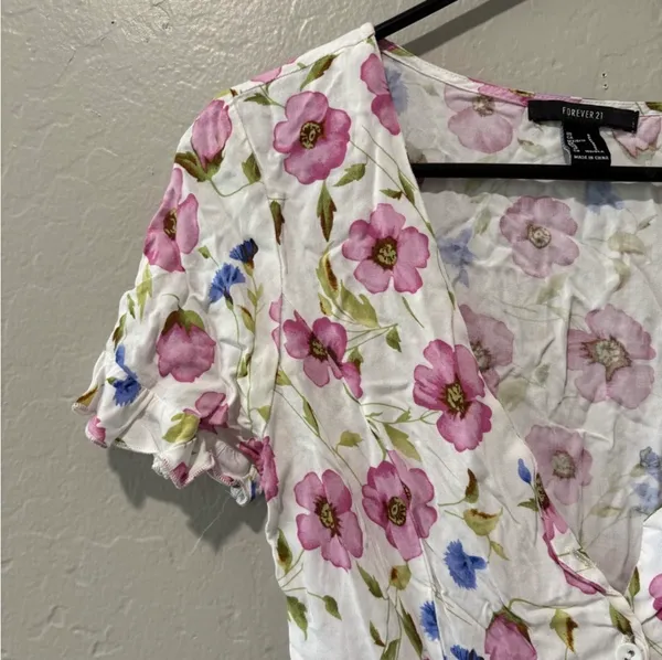 Forever 21 White Floral Short Sleeve Dress - Image 5