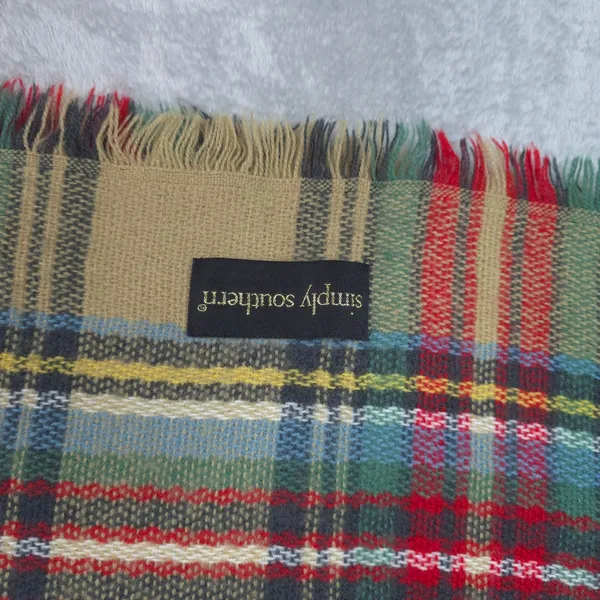 Simply Southern Blanket Scarf Womens Tan Plaid Fringed‎ Oversized Wrap - Image 3