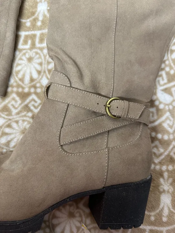 Dr. Scholl's Taupe Knee-High Block Heel Buckle Boots - Image 2