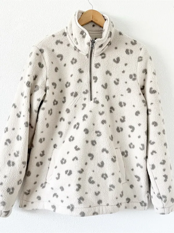 Abercrombie & Fitch Sherpa Gray Leopard Half Zip Fleece Pullover - Image 2
