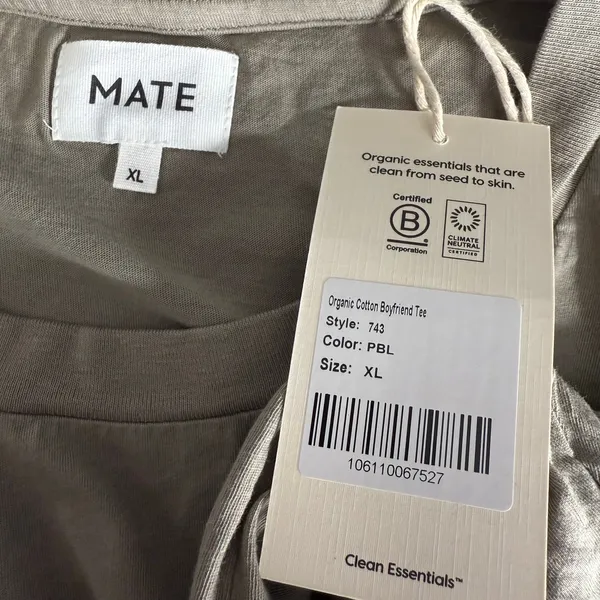 Mate The Label Organic Cotton Boyfriend Tee, Pebble, XL - Image 3
