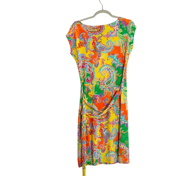 Lauren Ralph Lauren Small Sheath Dress Vibrant Yellow Paisley Print Tie Waist - Image 5