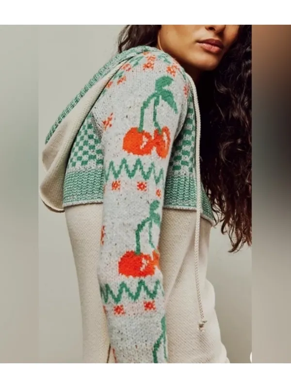 Free People We The Free Cherry Cola Sweater Hooded Thermal Long Sleeve - Image 3
