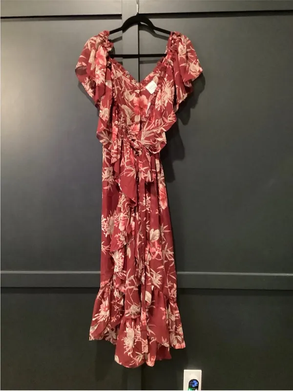 MISA Los Angeles Tayla dress ruffle neckline cascading wrap Medium - Image 2