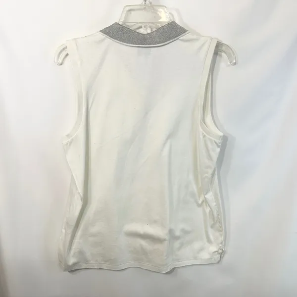 Ralph Lauren Golf Large Tank‎ Top VTG Y2K Polo White Silver Metallic Collar 995 - Image 2