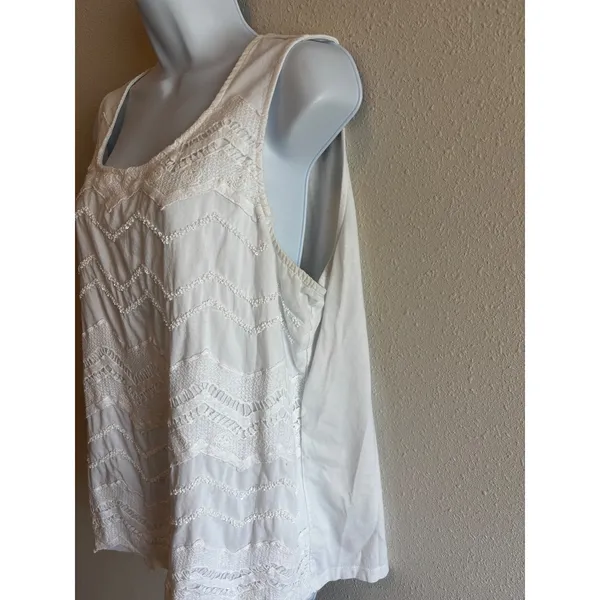 Chico's Tank Top Size 3 White Lace Sequin Chevron‎ Sleeveless Boho Scoop Neck - Image 7