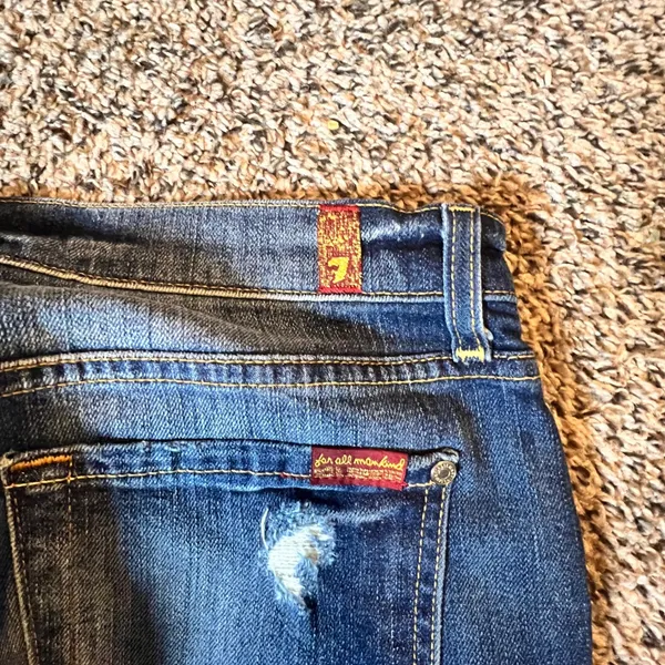 7‎ For All Mankind The Relaxed Skinny Distressed Blue Jeans Size 28 Made in USA - Image 9