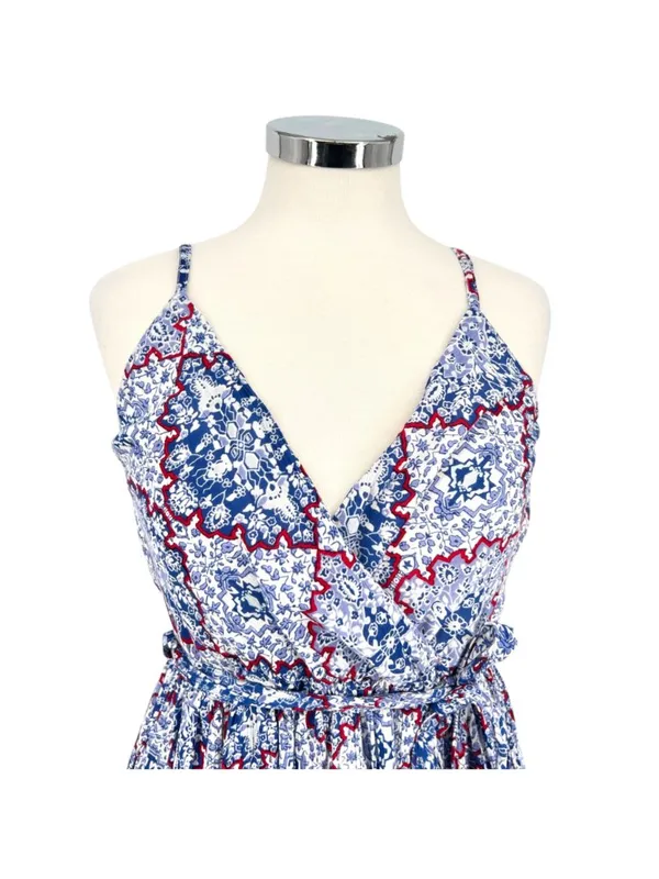 Sim & Sam Printed Summer Maxi Dress Blue Size Small NWT Boho Resortwear - Image 2