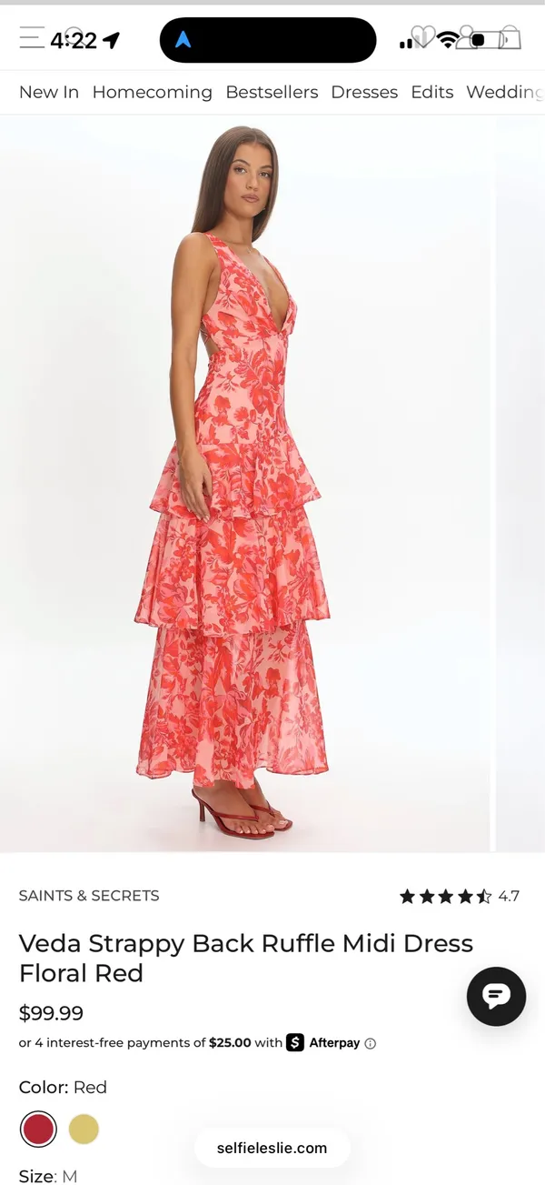 Selfie Leslie Veda Strappy Back Ruffle Midi Dress Floral Red - Image 2