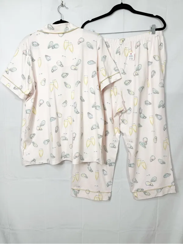 BedHead PJs X Anthropologie Classic Jersey 2 Piece Pajama Set Oysters Champagne - Image 3
