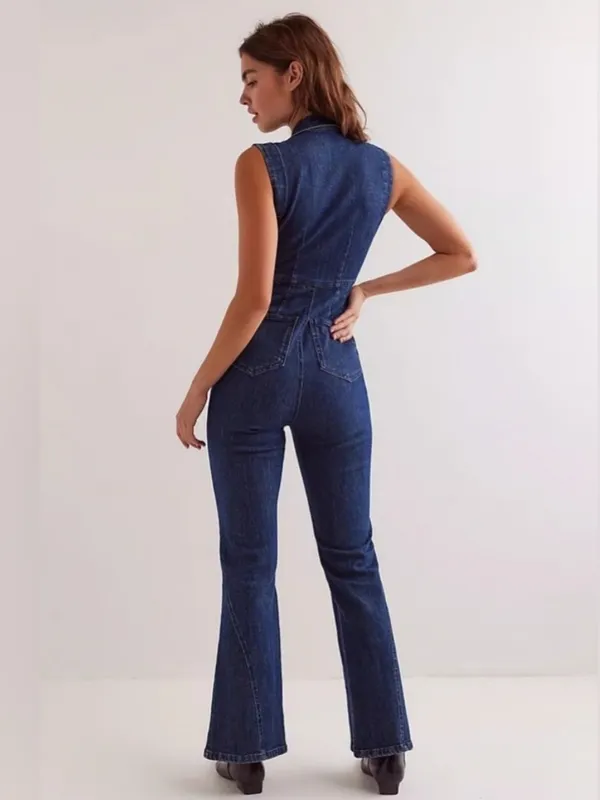 Free People Ring the Alarm Denim Sleeveless Jumpsuit One Piece Curvy XL - Image 2