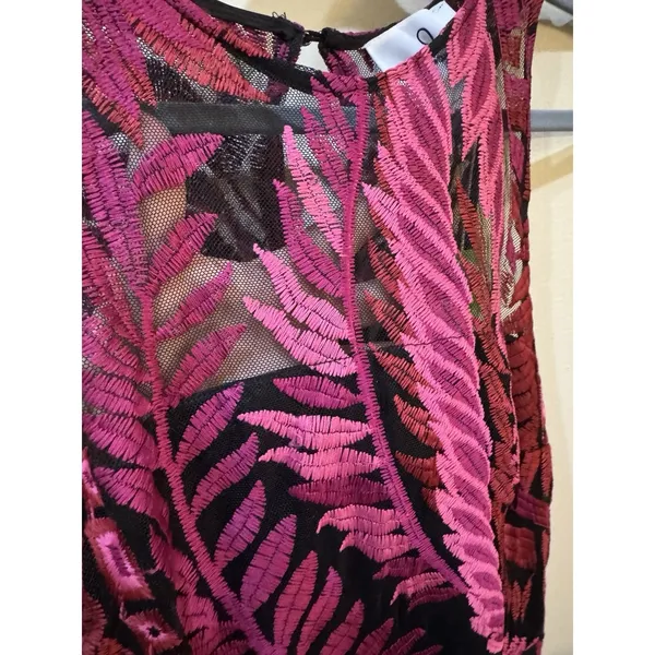 Sam Edelman Laurel Leaf Embroidered Mesh Midi Dress Size 4 Pink Magenta - Image 7