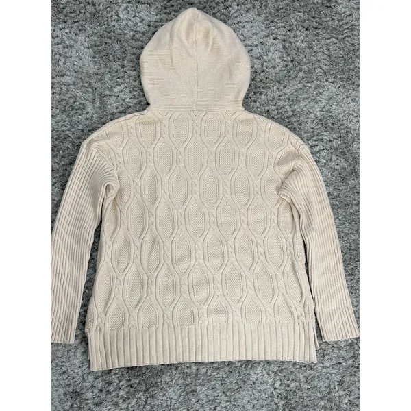 FATE Women Cable Knit Hoodie Sweater Cream Beige Long Sleeve Pullover Size M - Image 7