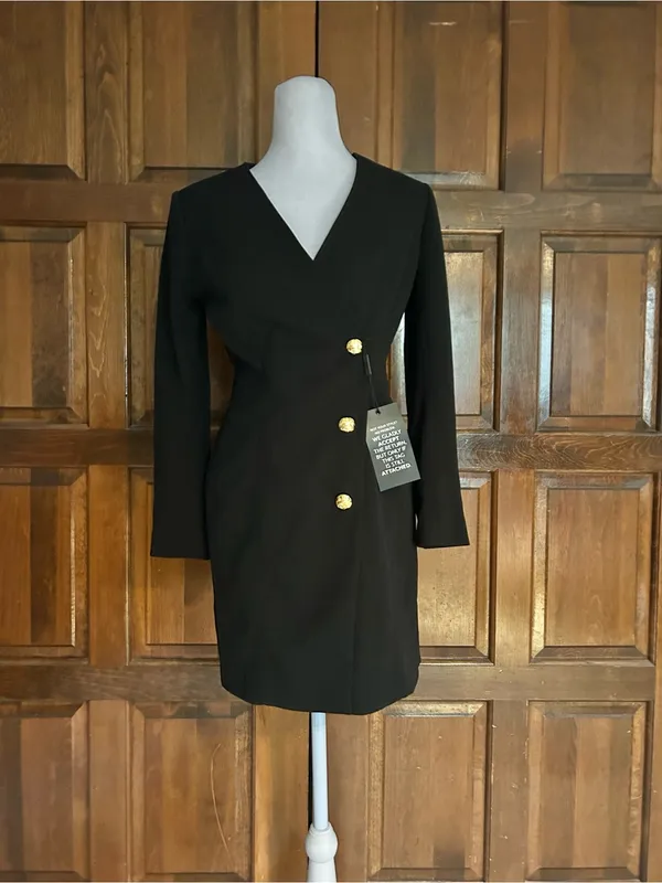 White House Black Market Blazer Dress 2P Black Long Sleeve Gold Button NWT - Image 2