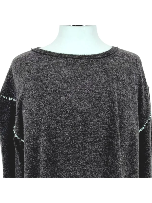 Hem & Thread Contrast Trim Relaxed Long Sleeve Top Charcoal Size Small NWT - Image 3