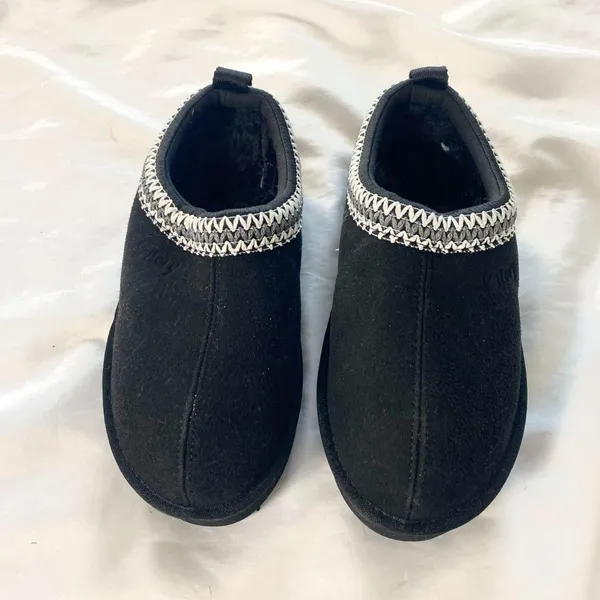 NEW Fitory Suede Black Cozy Platform Embroidered Clog Slippers / Mules US 6 - Image 2