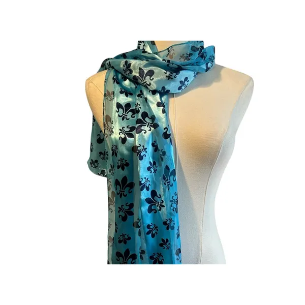 New Orleans Saints Scarf Lot of 2 Blue White Black fleur Del Lis Silk Feel Sport - Image 3