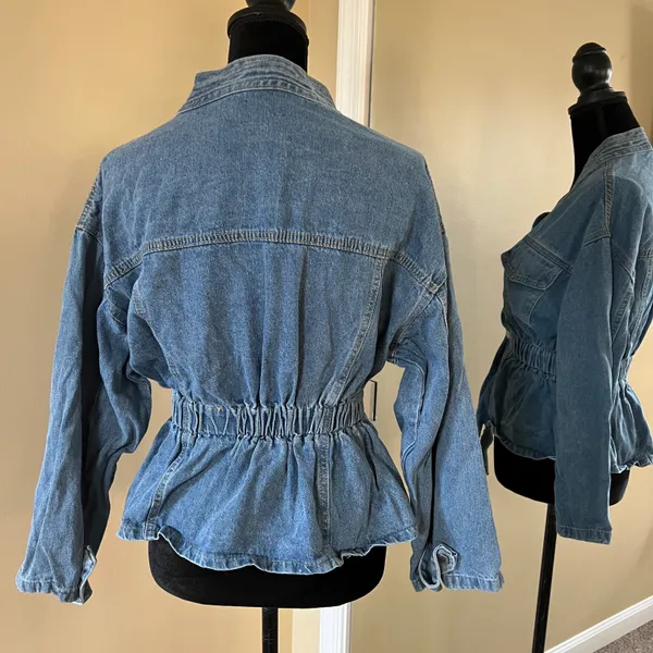 Drop Shoulder Denim Jacket Coat Trench Cardigan Blouse Loose Slim Waist - Image 3