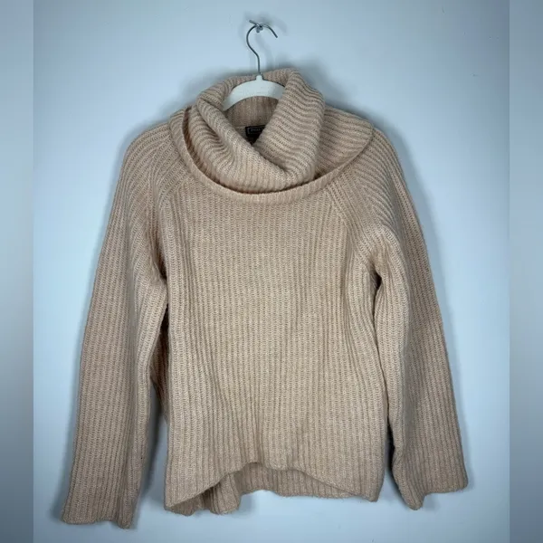Point Sur Mohair & Wool Blend Ribbed Turtleneck Rib Knit Sweater Pale Peach Sz S - Image 4