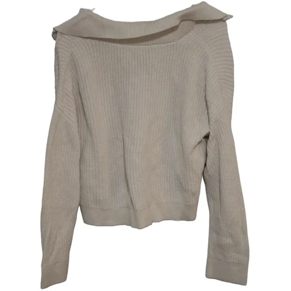 Women's Abercrombie & Fitch Cream Knit Pullover Collared V-Neck Sweater Size S - Image 2