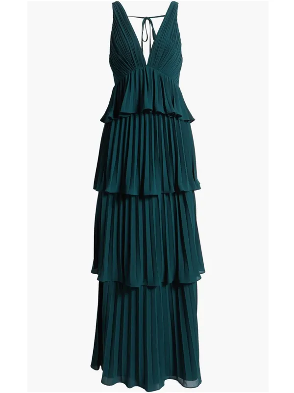 Lulus Emerald Green Tiered Pleated Gown New! - Image 5