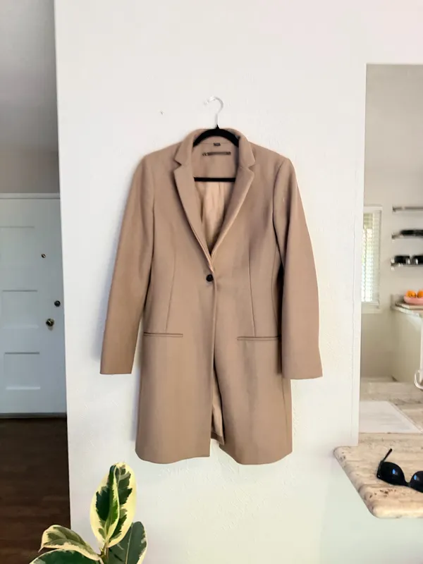 All saints leni wool cashmere blend nude tan single button long coat blazer 6 - Image 7