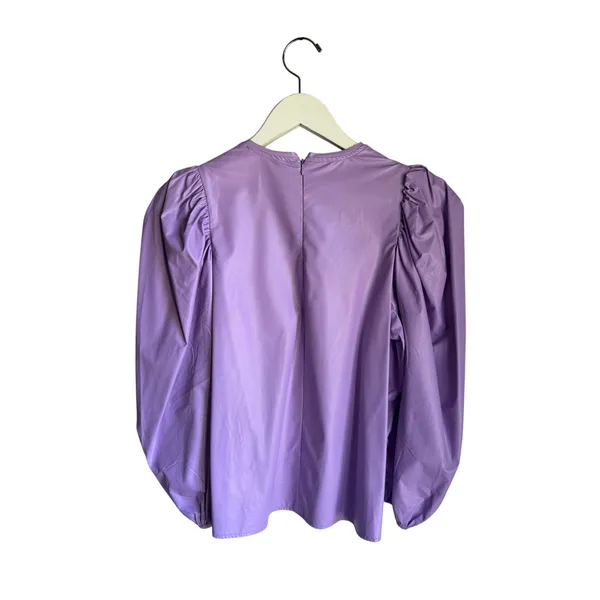 Karlie Lavender Faux Leather Puff Sleeve Top Medium Vegan Leather Blouse - Image 8