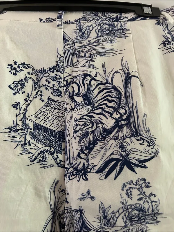 White & Navy Toile Tiger Print Women’s Gameday Pants - Image 5