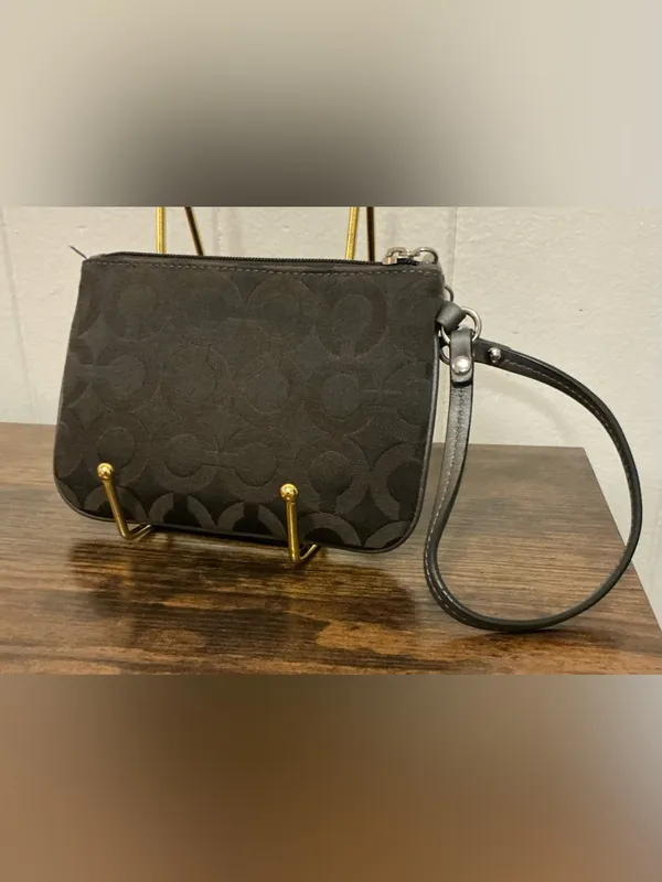 Rare Vintage Coach Brown Signature Monogram Canvas Clutch Wristlet Wallet - Image 2