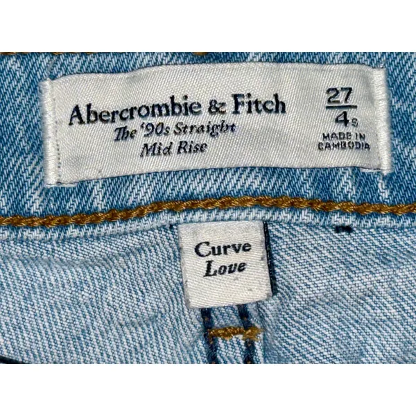 Abercrombie & Fitch Curve Love 90s Straight Mid Rise Blue Denim Jeans Size 27 4 - Image 3