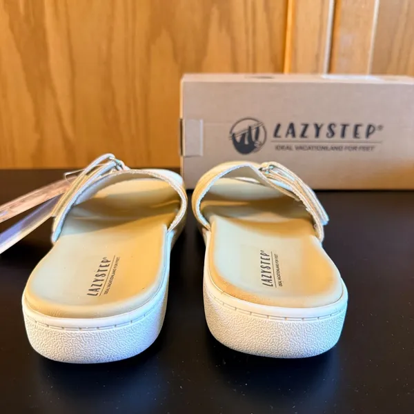 Lazystep Slide Sandals Size 6 Beige New Adjustable Double Strap Comfort Shoes - Image 5