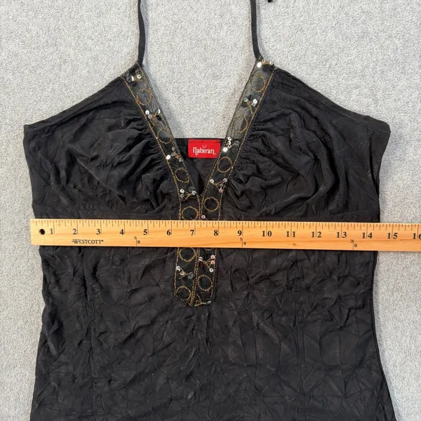 Nabiran Y2k Women's Small Black Halter Top Sequined Beaded Crinkle Tank Blouse - Image 5