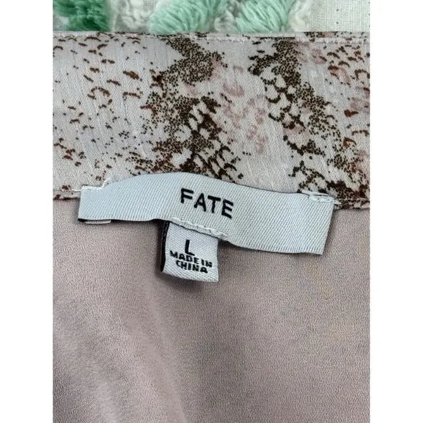 FATE Snake Print V Neck‎ Long Sleeve Smocked Waist Mini Dress Women's Size L - Image 7