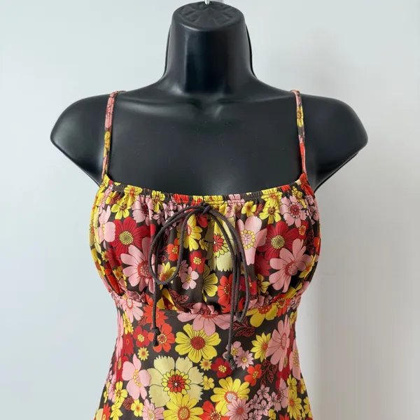 SHEIN sz M Floral Print Mesh Cami‎ Dress Lettuce Hem Mini Dress 90s style Y2K - Image 2