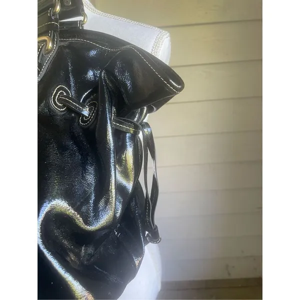 Dooney & Bourke Medium Chiara Patent Leather Drawstring Satchel Bag Black - Image 8