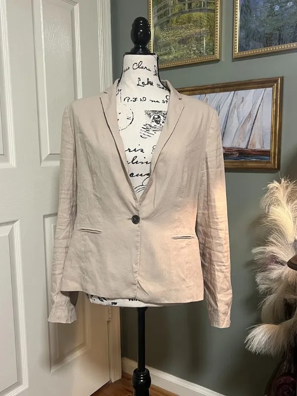 Ann Taylor Tan Tailored Blazer SZ 10 Office Siren Old Money Preppy - Image 2