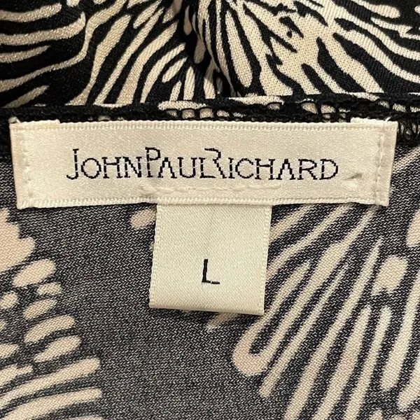 John‎ Paul Richard Faux Wrap Dress Black Cream Abstract Starburst Womens Large - Image 7