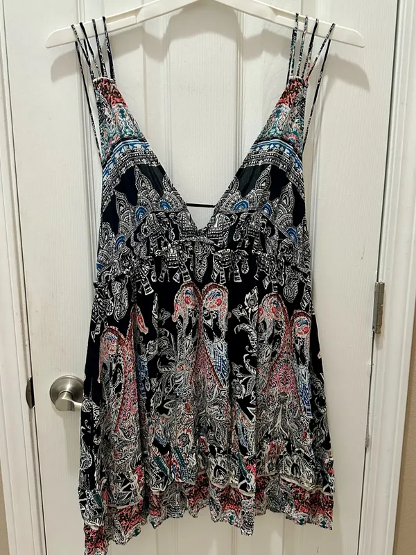 Free People Printed Mini Slip Dress Medium - Image 11
