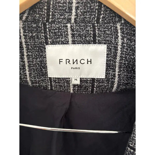FRNCH Paris Womens‎ Black White Pinstripe Textured Single Button Blazer Jacket M - Image 2