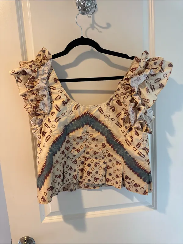 Ulla Johnson Mila Ruffled Sleeve Floral Peplum Top in Cream | Size 12 / L - Image 4