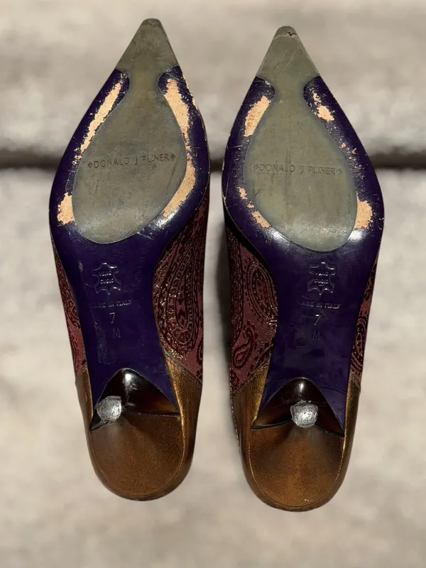 Donald J Pliner Couture Paisley Brocade Pointed Toe Kitten Heel Mules Y2K Glam - Image 11