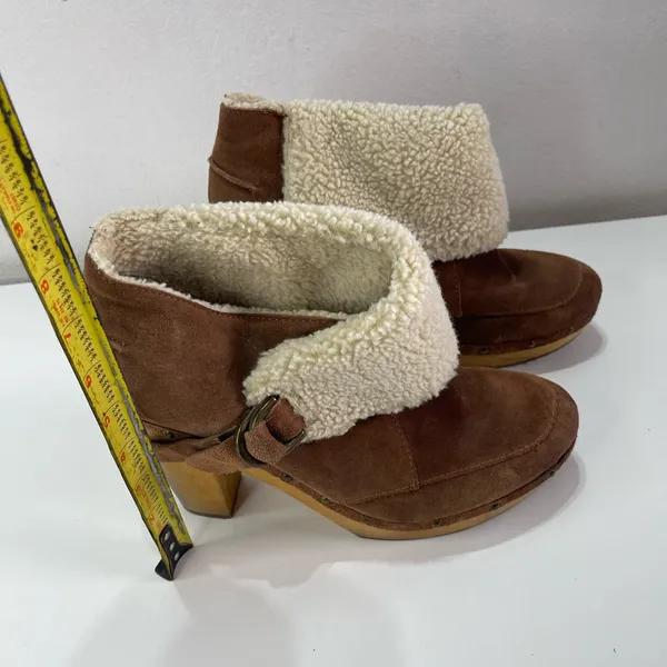 Nine West Vtg America Collection Ankle Boots Faux Fur Cuff Wooden Heel 10M Y2K - Image 3