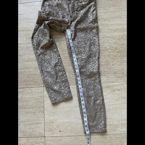 Seven 7 For All Man Kind Pants Size 28 Gold Marble Shimmer Designer Pants‎ - Image 4